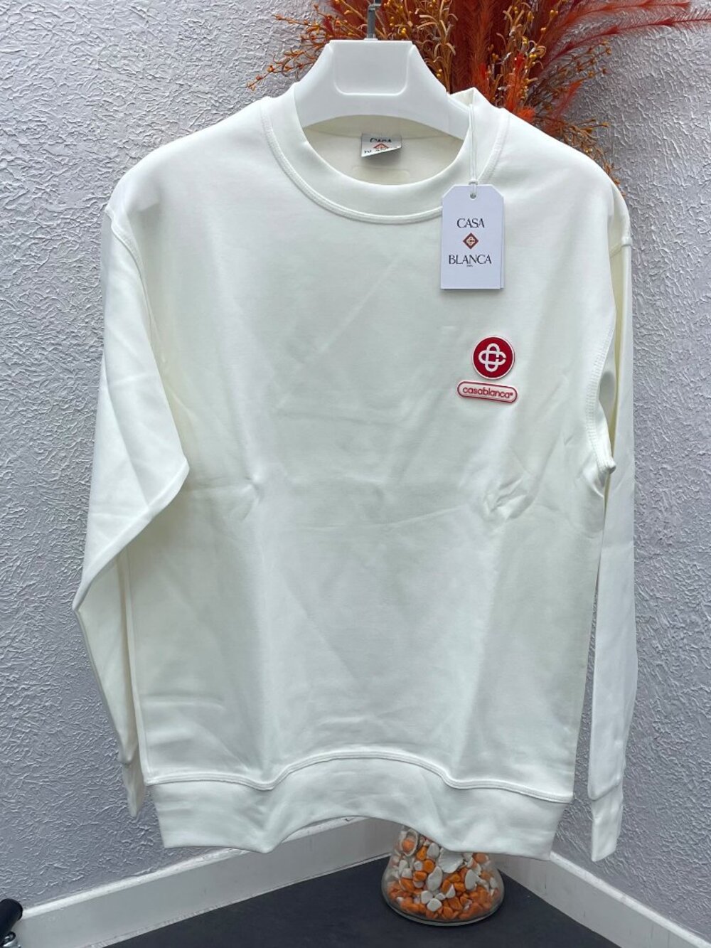 Casablanca Paris Men's White Crewneck Sweatshirt Red Logo- Size XXL
